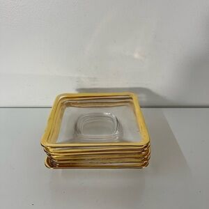 Set Of 6 Square Gold Rimmed 6” approx Plate Heavy Clear Glass